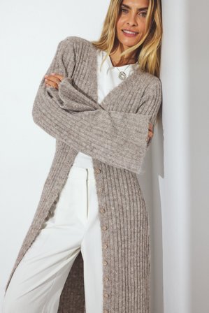 NA-KD Robe cardigan longue en maille de laine mélangée - Robes Pull - Beige - XS (EU 32)