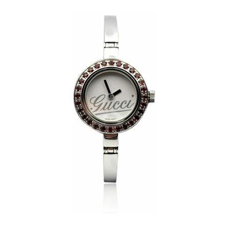 Gucci Vintage Pre-owned Stainless Steel Mod 105 L Bangle Watch Garnet Bezel , Grijs , Dames , Maat: ONE Size Vintage Horloges