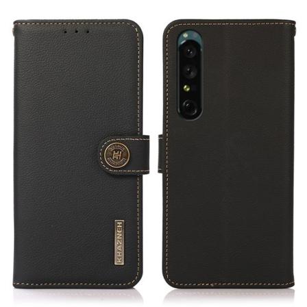 Khazneh Sony Xperia 1 Iv Plånboksfodral Äkta Läder Rfid - Svart