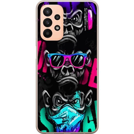 Yhteensopiva Puhelinkuori Samsung Galaxy A23 Graffitimotiivi kolmella apinalla - Älä kuule pahaa, älä näe pahaa, älä puhu pahaa neonväreissä