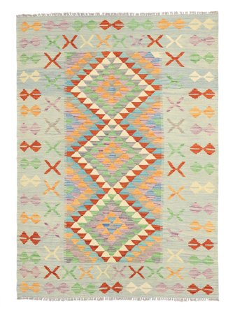 Kilim Afghan Old Style Rug 147X199 Green/Yellow Wool, Afghanistan