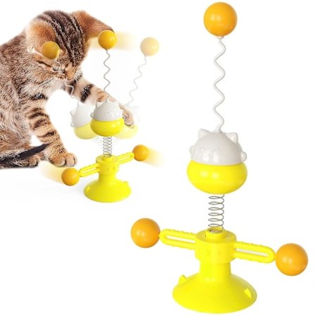 Kitten Teaser Wand Balance Turntable Ball Cat Toy Funny Interactive Pet Toys with Feather