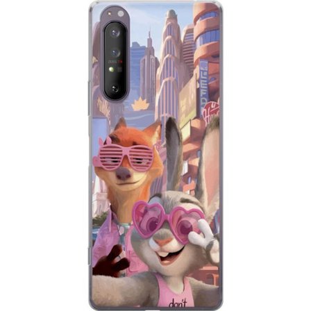 Kompatibel Mobilcover til Sony Sony Xperia 1 II Animalske figurer i solrig bymiljø med rosa solbriller og en positiv besked i en farverig feel-good s