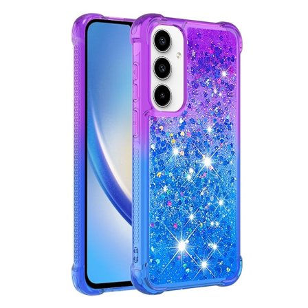 SKALO Samsung A55 5G Kvicksand Glitter Hjerter TPU Cover - Lilla-Blå