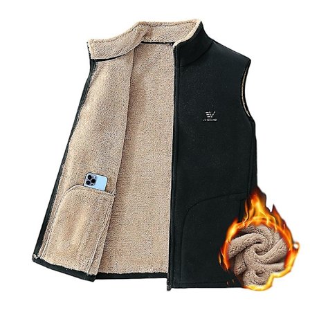 Herre Full Zip Fleece Vest med Genser, Sherpafôret Vest med Ståkrage