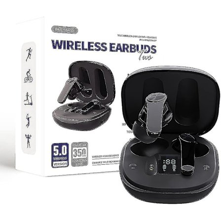 Trådlösa Hörlurar, Bluetooth-Hörlurar med LED-Skärm In-Ear Ru