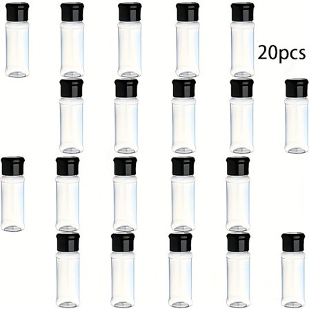 20 stk. sort plastik krydderiglas sæt - Ideel til BBQ krydderier, salt & peber opbevaring - Essentielt køkkentilbehør