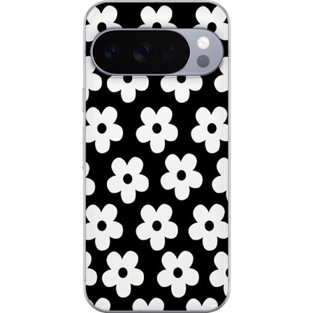 Yhteensopiva Puhelinkuori Google Google Pixel 10 Pro Mustavalkoinen kukkakuvio minimalistisessa skandinaavisessa muotoilussa, jossa voimakas kontrasti