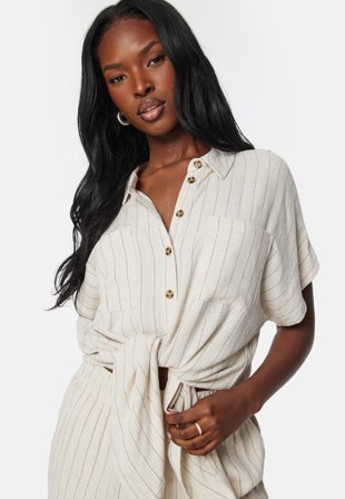 Pieces Pcvinsty Linen Tie Shirt Oatmeal Stripes Blac Klær