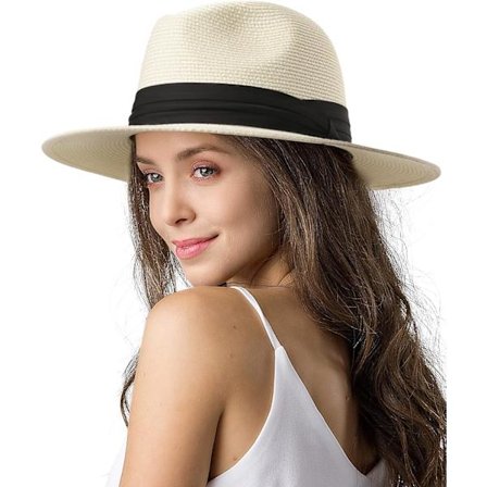 Dame og Herre Bredbremmet Panama Hat Fedora Sommer Strand Solhat UPF Halmhat til Kvinder