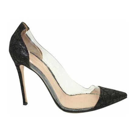 Gianvito Rossi Pre-owned Pre-owned Gianvito Rossi Black Fabric Transparent Pvc Heels , Zwart , Dames , Maat: 39 EU Vintage Schoenen