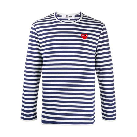 Comme des Garçons Play Striped Heart Emblem T-Shirt Blå, Herre Langærmet