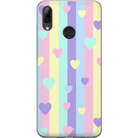 Yhteensopiva Puhelinkuori Huawei P smart 2019 Pastelliraitoja pinkissä, keltaisessa, violetissa ja sinisessä, joissa on hajallaan pehmeitä kawaii-tyyl