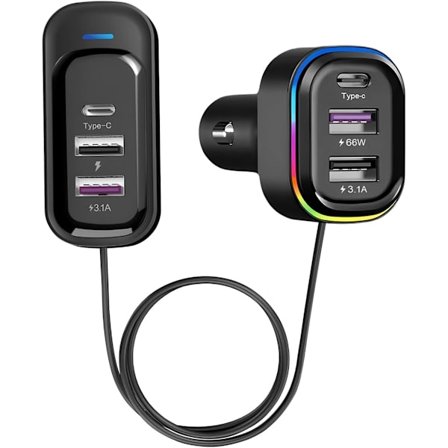 Autolaturi 6 Multiportilla USB Type C 66W QC3.0 Pikalaturiadapteri Tupakansytyttimen Pistoke iPhone Samsung Android Älypuhelimille Tableteille