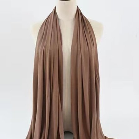 Enfärgad stickad scarf i bomull för kvinnor, huvudduk med silkesbomullskant, lång scarf