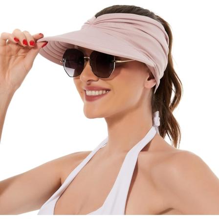 Solhatte til kvinder UV-beskyttelse Solskygge Bredskygget Sommerhatte med hestehale Pink