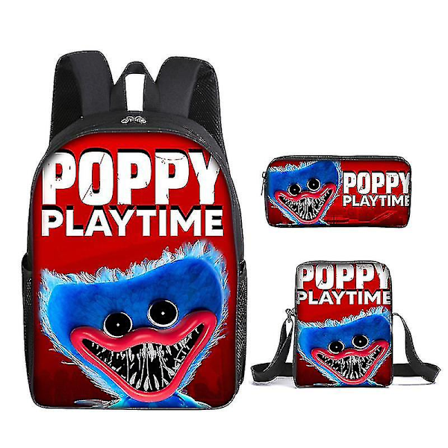 Poppy Playtime -paintettu koululaukku lapsille, koulukirjojen kantokassi, olkalaukku, kyn kotelo tai kolmen osan setti lasten matkalaukku lahjaksi 