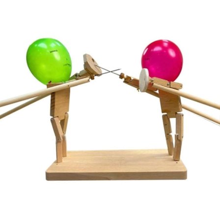 Handgjorda Träfäktningsdockor, Trä Slagrobotar Spel för 2 Spelare, Snabbt Ballongkamp Spel, 100% Nytt