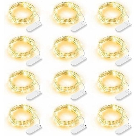 12-pack LED-slingor, 2 m 20 LED-lampor, batteridrivna, IP65 vattentäta, varmvitt ljus, för sovrum, jul, bröllop, trädgård, A
