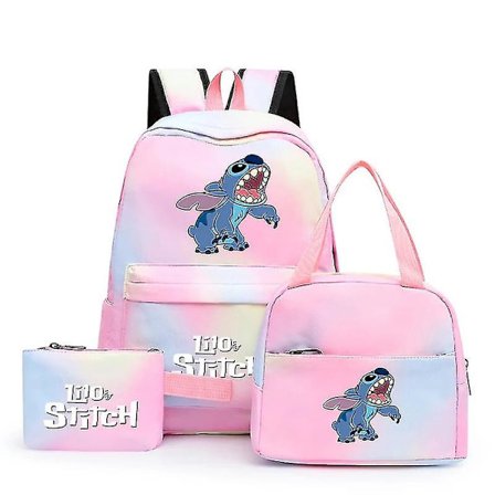 3 stk./sæt Disney Lilo & Stitch Studenterdreng Pige Skole Taske Farverig Rygsæk Med Frokost Taske Børn Teenager Tegneserie Skole Bog Taske Høj 