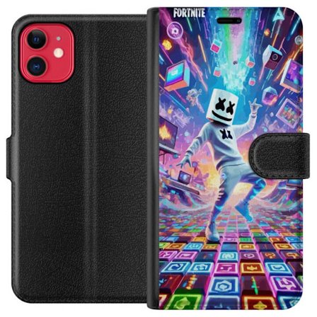 Kompatibelt Lommeboketui til Apple iPhone 11 Marshmello danser i et neonbelagt digitalt landskap der farger, symboler og teknologi flyr rundt og skape