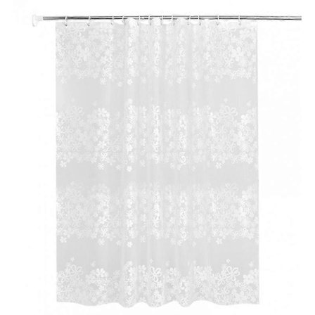 Macaron Duschdraperi 180x180cm, Vattentätt och Mögelsäkert PEVA Duschdraperi, med 12 Draperiringar, Vit Blomma