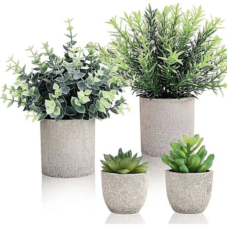 4 Pak Små Kunstige Planter Eukalyptus Rosmarin Sukkulenter Planter Kunstige I Potter Til Hylde Kunstig Grønt Eukalyptus Plante Indendørs Til Hjem 
