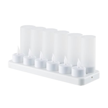 Flammeløse lys - 12 genopladelige LED-flimmerlys + 12 frostede kopper - Leveres med opladningsbase, ingen batterier nødvendige - Perfect-XIN