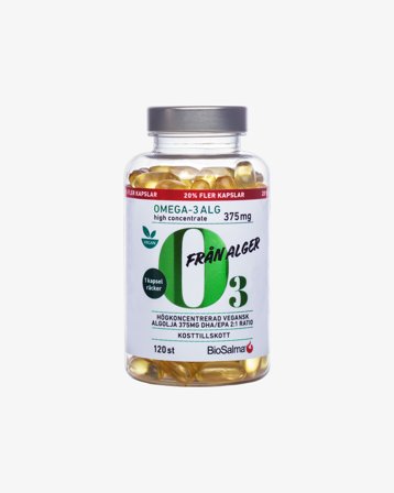 BioSalma Omega-3 av Alg 375mg DHA/EPA, 120 kapslar - Kosttillskott, omega-3, Kosttillskott, Fettsyror, Omega-3