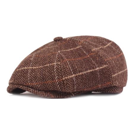 Baretterhat Retro Baretter Mænds Efterår og Vinter Peaked Cap Art Ungdom Daglig Bay Hat Vinterhat Ældre Octagonal Cap Brown M(56-58cm)