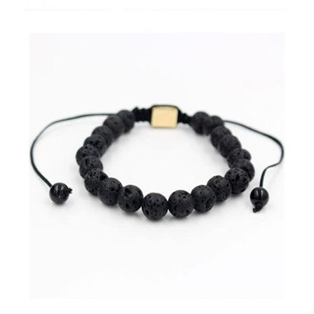 Stilfuldt flettet armbånd guld sorte lava sten