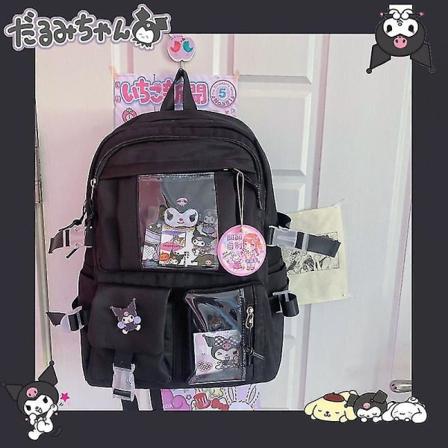 Kawaii Sanrio Mymelody Kuromi Cinnamoroll Pompom Purin Ny Ryggsekk Tegneserie Stor Kapasitet Student Skolesekk Utendørs Ryggsekk B
