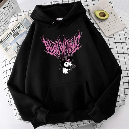 Kuromi Huppari Sanrio Kawaii Muoti Korean Hikipaita Tyyli Sarjakuva Painettu Kawaii Syksy Talvi Hupparit Rentouttavat Naiset Top WP-0262 L
