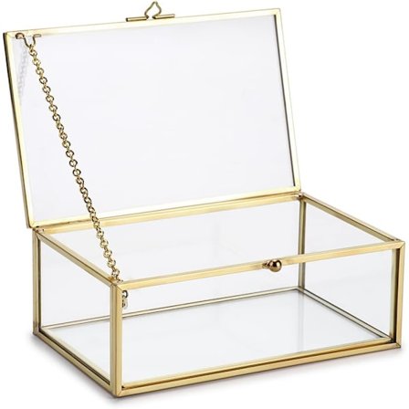 Gylden Vintage Glasæske med Låg Rektangulær Smykker Ringe Armbånd Display Organizer Personlig Klar Glasæske Gylden Organizer