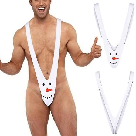 Sexy Herre Julenisse Reinsdyr Mankini Thong Brief Spøk & Prank Fancy Cosplay Undertøy White Snowman