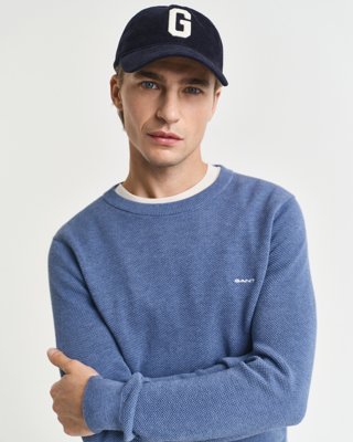 GANT - Genser med rund hals i bomullspiqué til herre denim blue melange