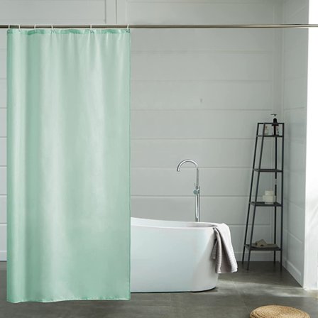 Grøn bruseforhæng i vaskbart polyesterstof, skimmelbestandigt