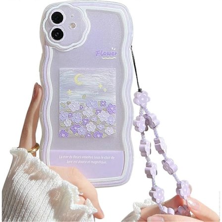 Kompatibel med iPhone 11 Cover med Sødt Lilla Blomster Mønster Design Æstetisk Kvinder Teenagere Piger Blomster Linse Beskyttelse Cover til iPhone{f2}