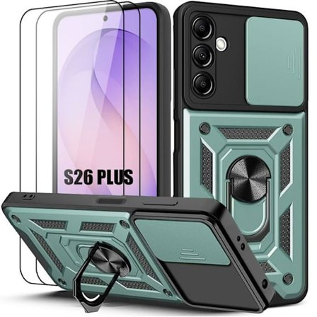 Cover til Samsung Galaxy S26 Plus, med Anti-Ridse Kamera Beskyttelse - Grøn - 2 Hærdede Glas