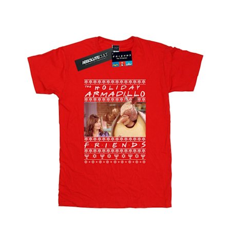 Friends Dam/Damer Fair Isle Holiday Armadillo Bomull Boyfriend T-Shirt S Röd