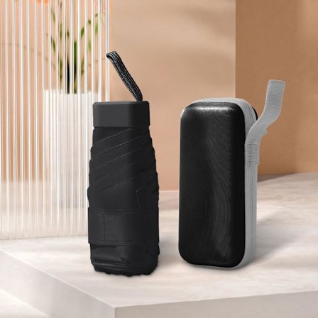 (Sort) 1 stk. mini rejseparaply, lille taskeparaply med sol- og regnbeskyttelsesboks, UV-beskyttelse