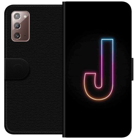 Kompatibel Tegnebogsetui til Samsung Samsung Galaxy Note20 Minimalistisk neonbogstav J i farveskiftende lys mod sort baggrund