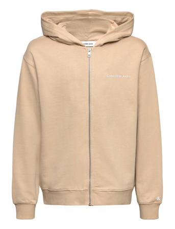 Inst. Logo Relaxed Zip-Through Tops Sweatshirts & Hoodies Hoodies Beige Calvin Klein