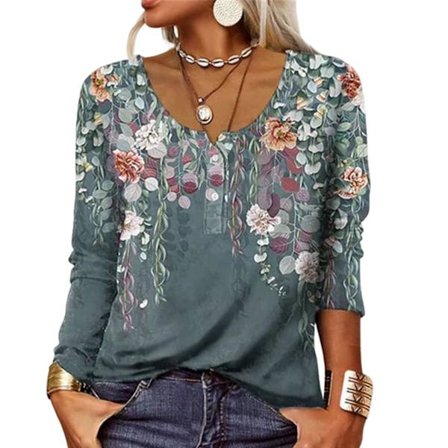 Dame Høst Casual T-skjorte Geometrisk Trykk U-hals T-skjorte For Utendørs Dating Shopping Bruk