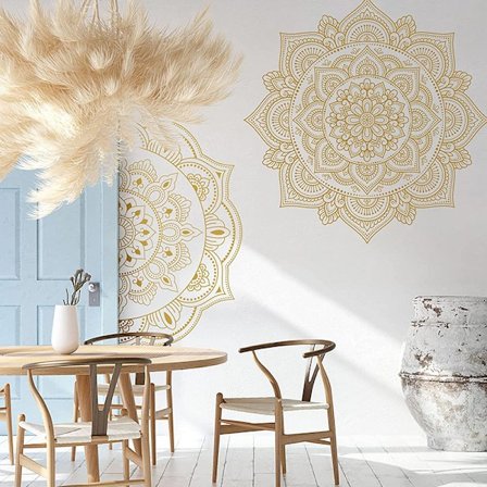 Veggklistremerker Dekorasjon, Blomster for Soverom Stue Yoga (Gull)