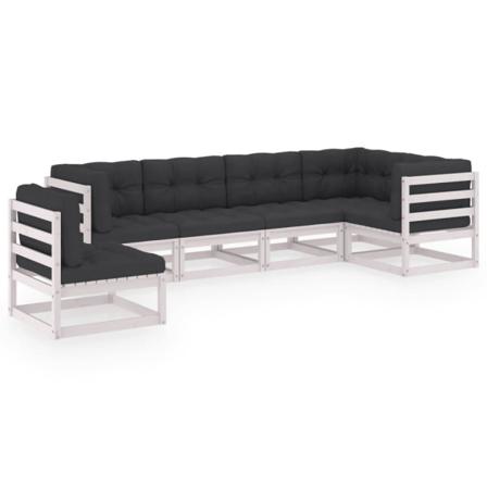 Vidaxl Loungegrupp Med Dynor 6 Delar Massiv Furu Vit