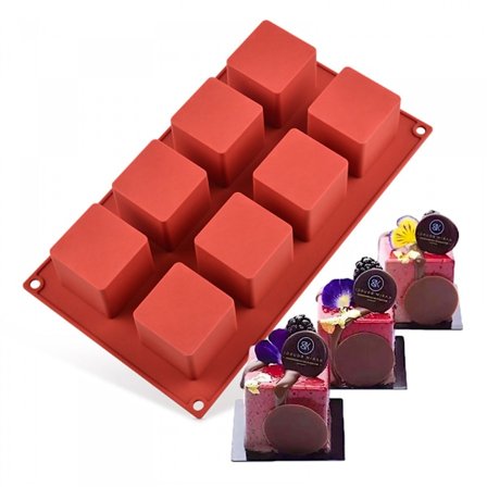 3D firkantet silikoneform firkantet mousse kage bageform dessertforme til cheesecake/gele/brownie/ (8-hulrum)