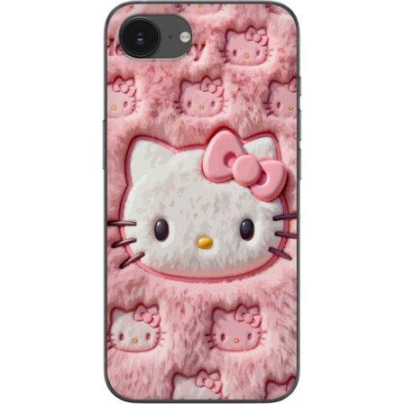 Kompatibelt Mobildeksel til Apple iPhone 16e Hello Kitty rosa fluffy bakgrunn med ikoniskt ansikt og kawaii-estetikk