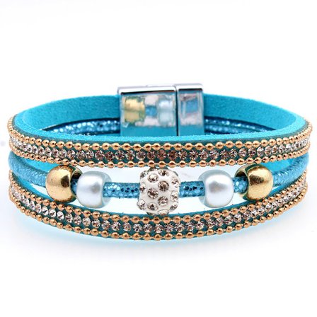 Fashion !women Multilayer Bangle Bracelet Crystal Beaded Leather