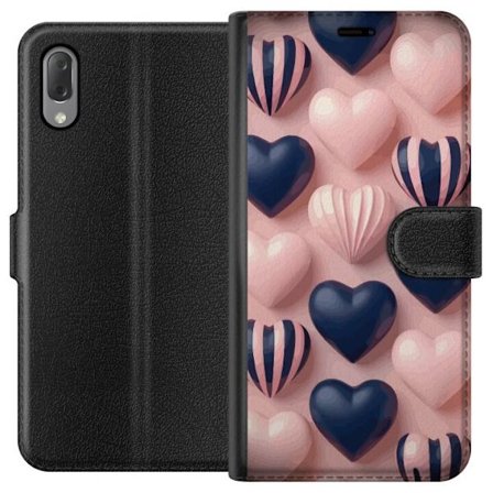 Kompatibelt Lommeboketui til Sony Xperia L3 Myke tredimensjonale hjerter i rosa og marineblå toner i et romantisk mønster